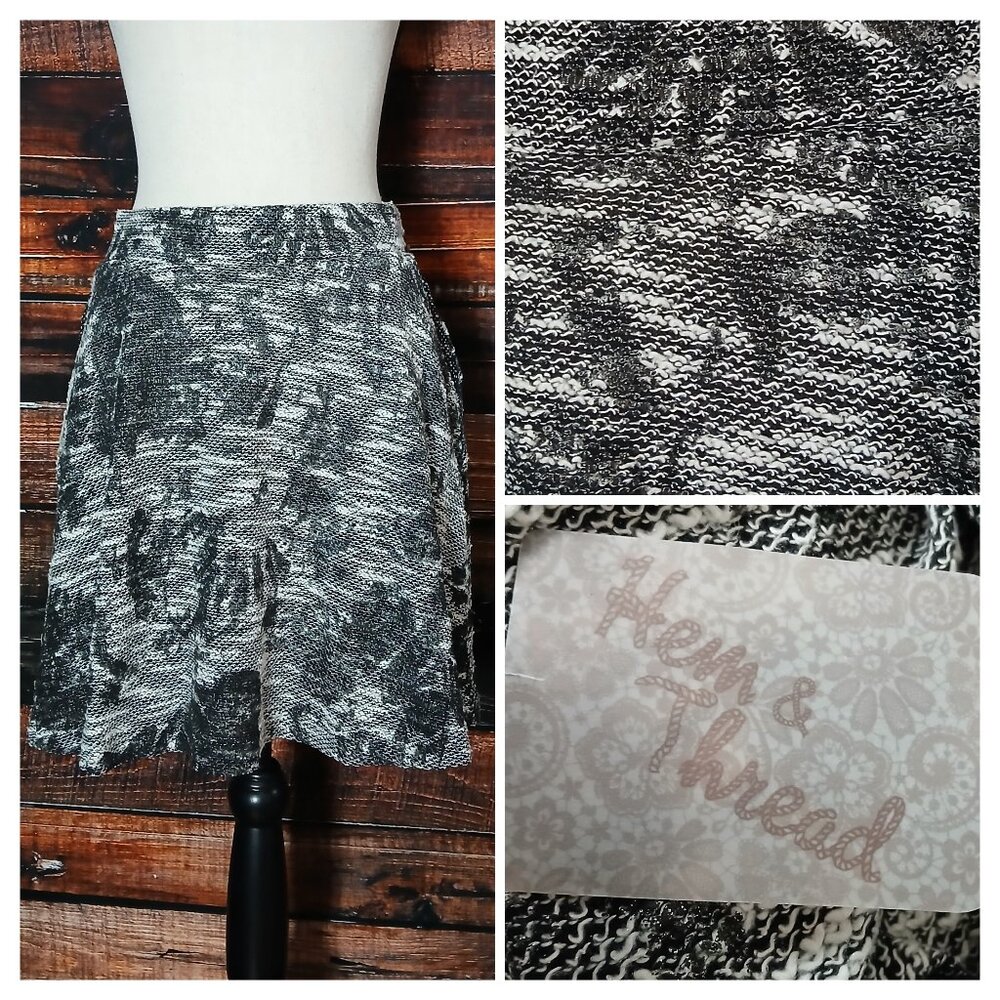 NWT Hem & Thread Mini Skirt M Flared Woven Knit Boho Abstract Slash Pockets